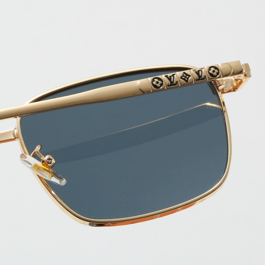 Metal Square Frame Sunglasses with Monogram Temples 9064