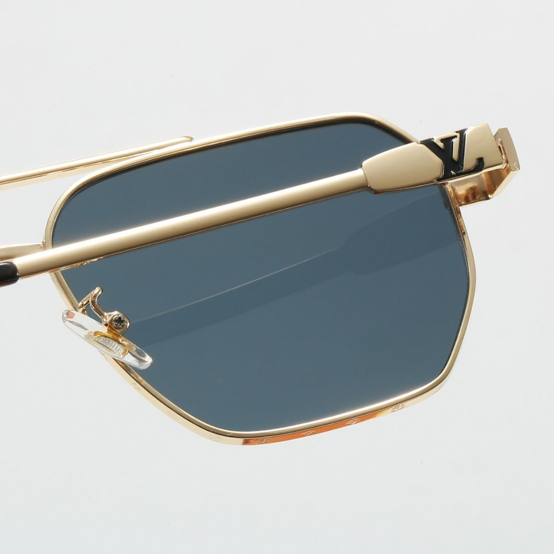 Metal Double Bridge Polygonal Sunglasses with Metal Logo 9065