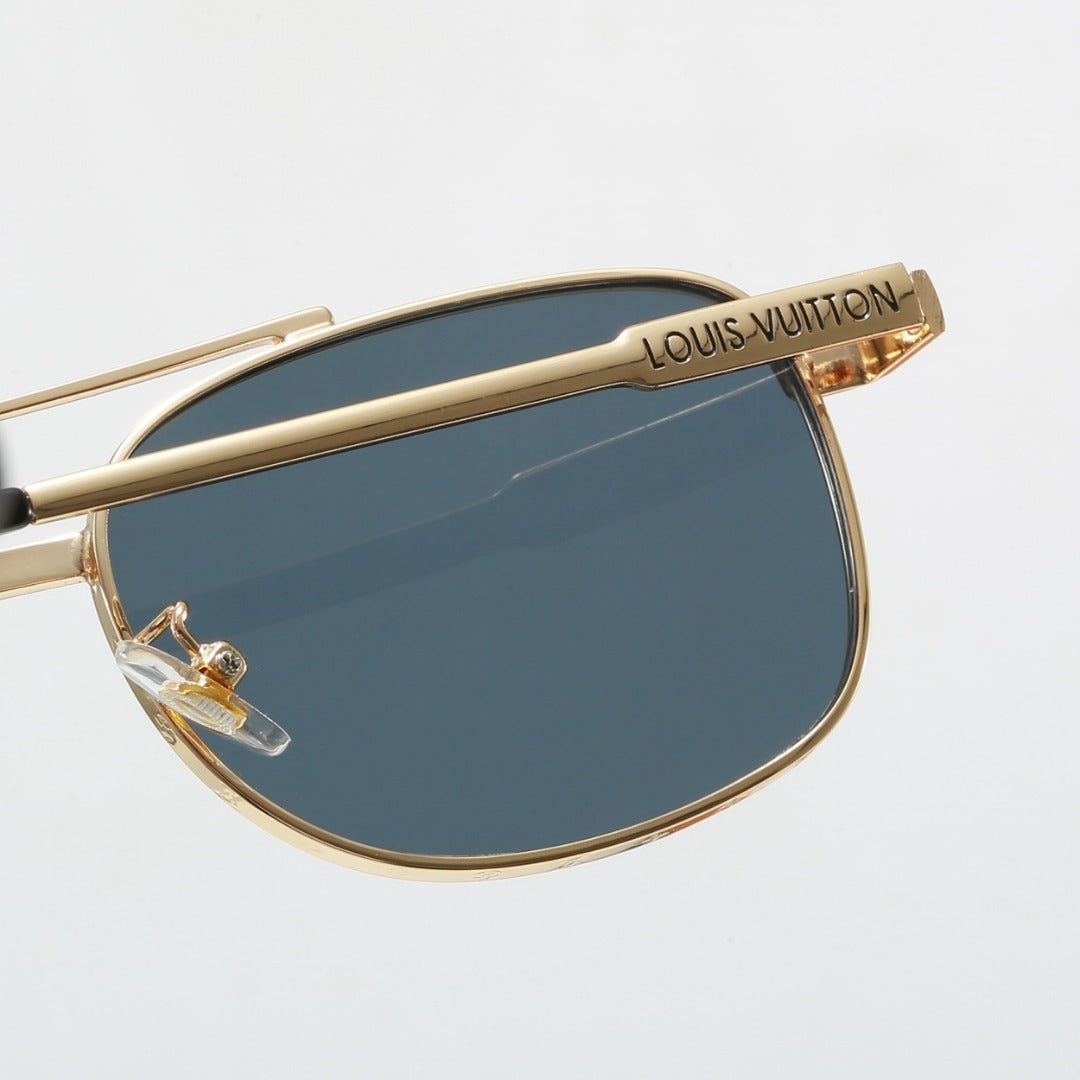 Metal Double Bridge Square Sunglasses with Monogram Temples 9062