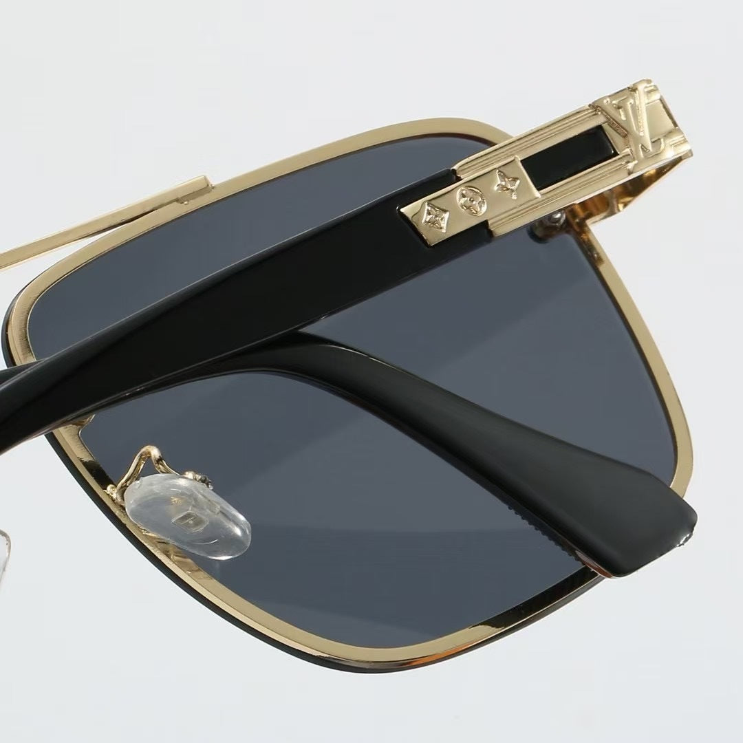 Double Bridge Metal Plaque Square Sunglasses