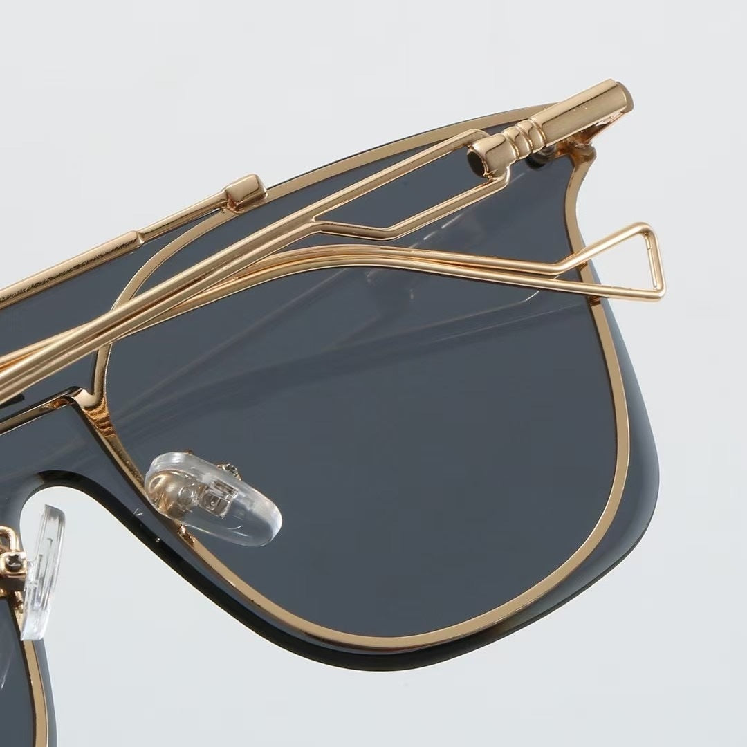 Metal Beam Rimless Oversized Sunglasses