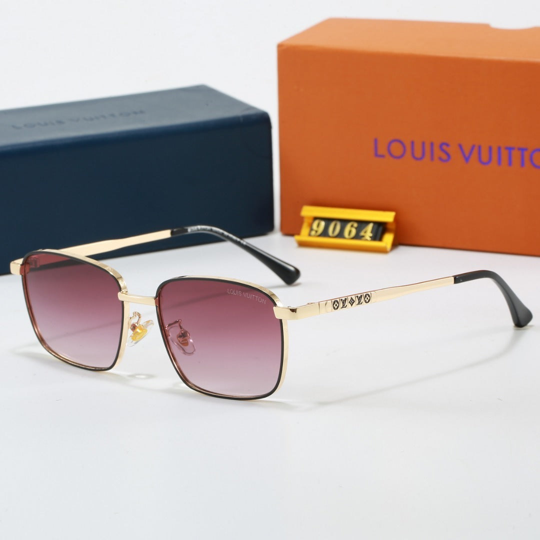Metal Square Frame Sunglasses with Monogram Temples  9064