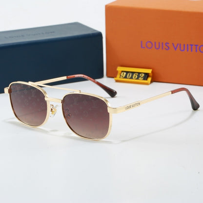 Metal Double Bridge Square Sunglasses with Monogram Temples  9062