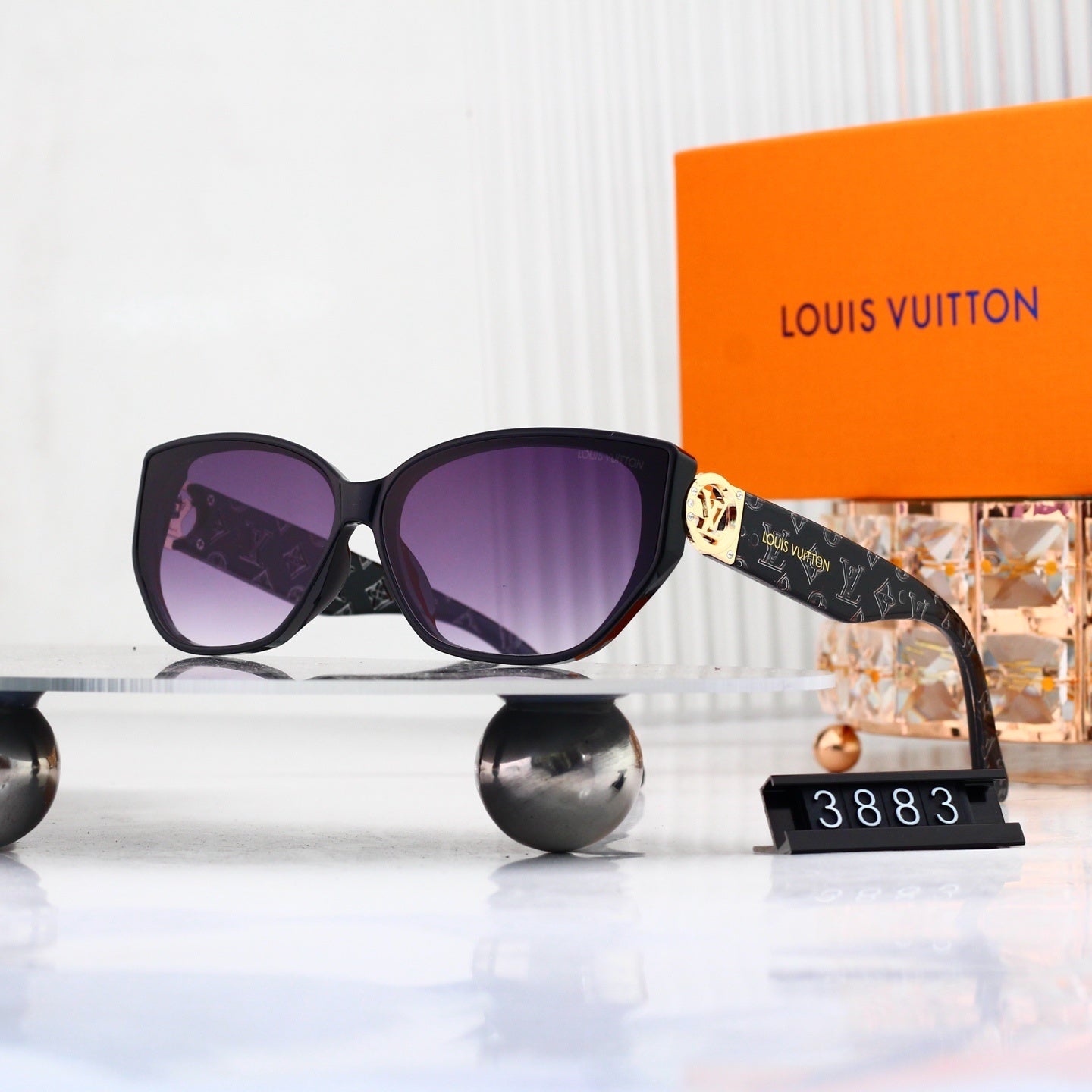 V-Logo Oversized Sunglasses with Monogram Temples (Model 3883)