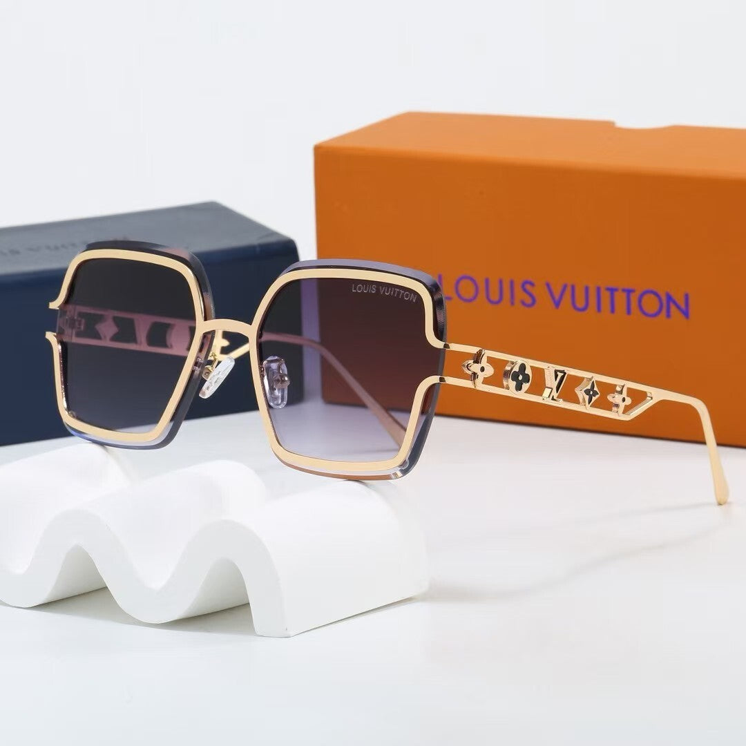 Metal Oversized Frame Sunglasses with Monogram Temples