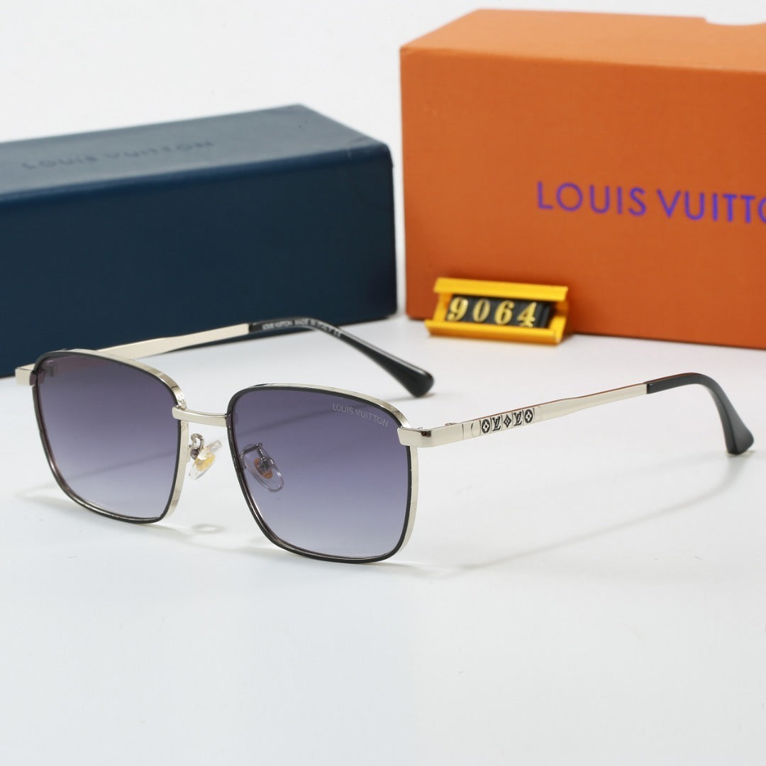 Metal Square Frame Sunglasses with Monogram Temples  9064