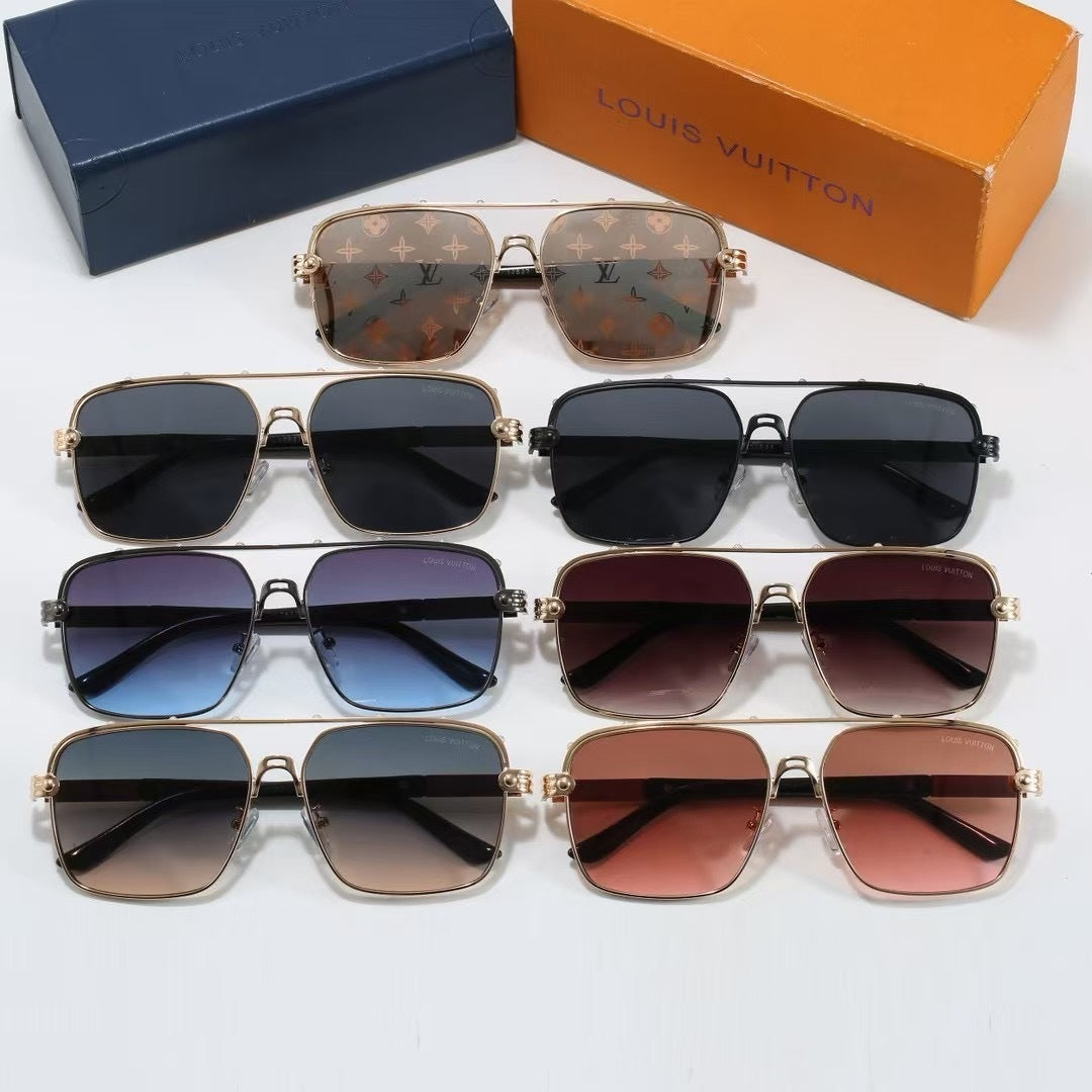Riveted Double Bridge Metal Square Sunglasses