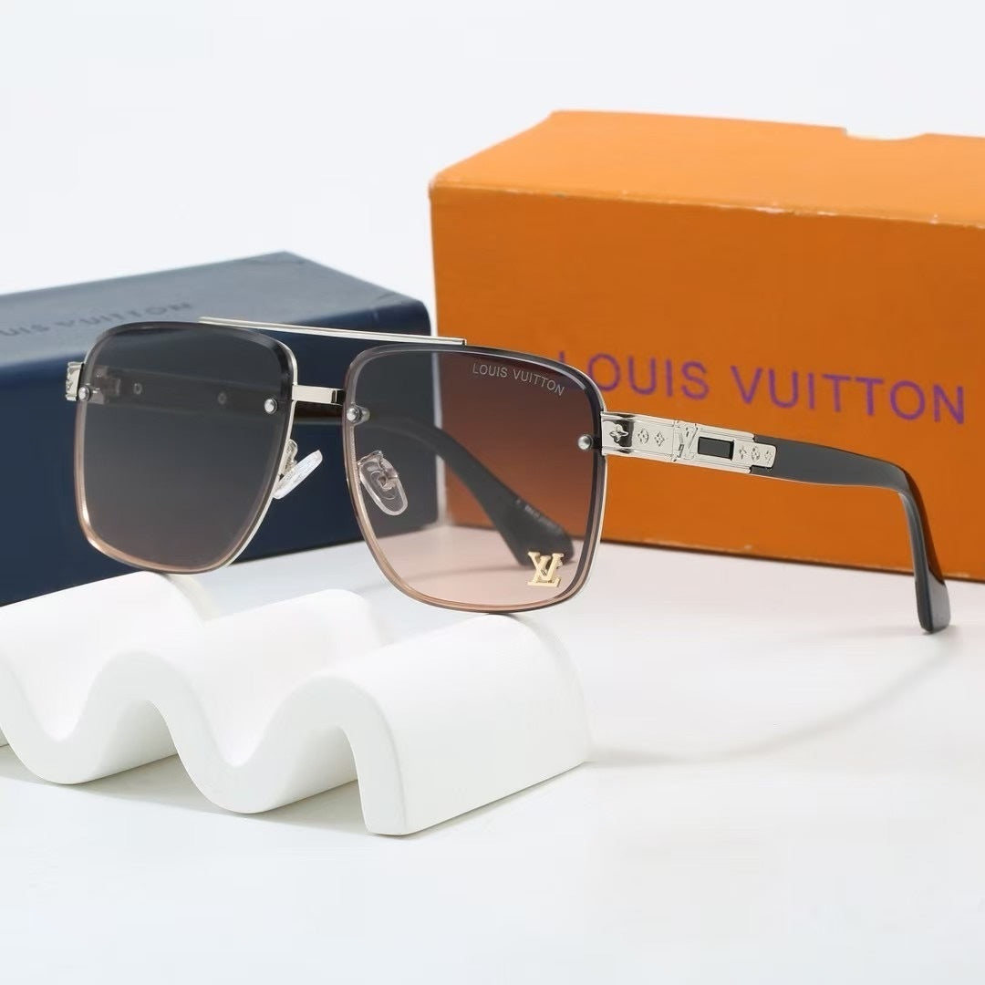 Double Bridge Metal Plaque Square Sunglasses