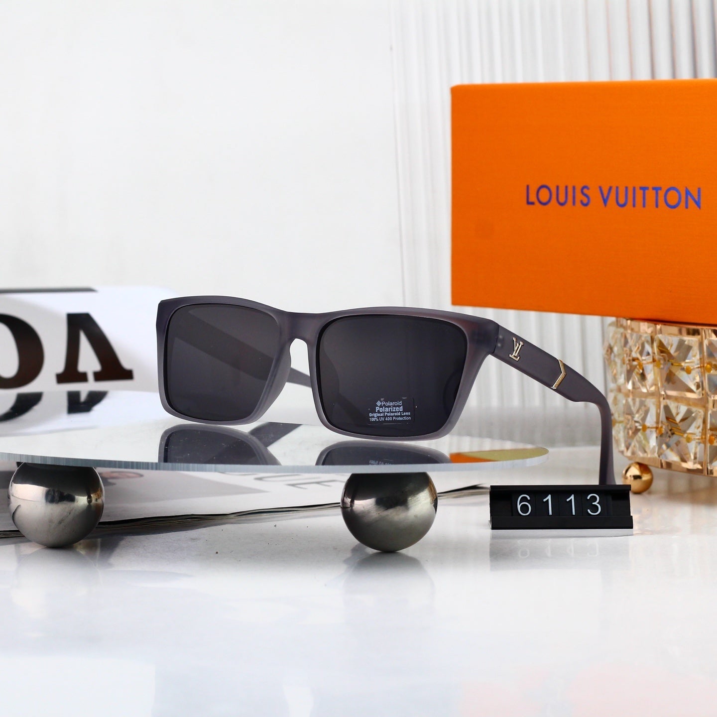 Square Frame Sunglasses with Side Logo 6113