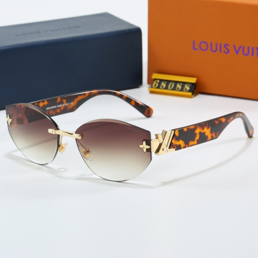 Rimless Cat-Eye Sunglasses with Side Metal Logo 68088