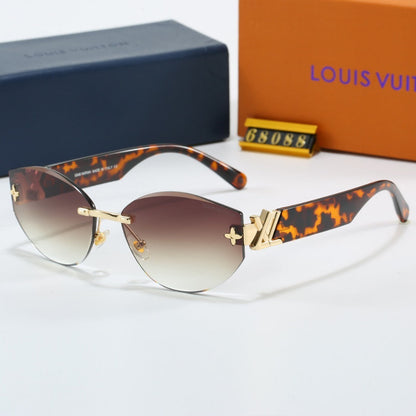 Rimless Cat-Eye Sunglasses with Side Metal Logo 68088