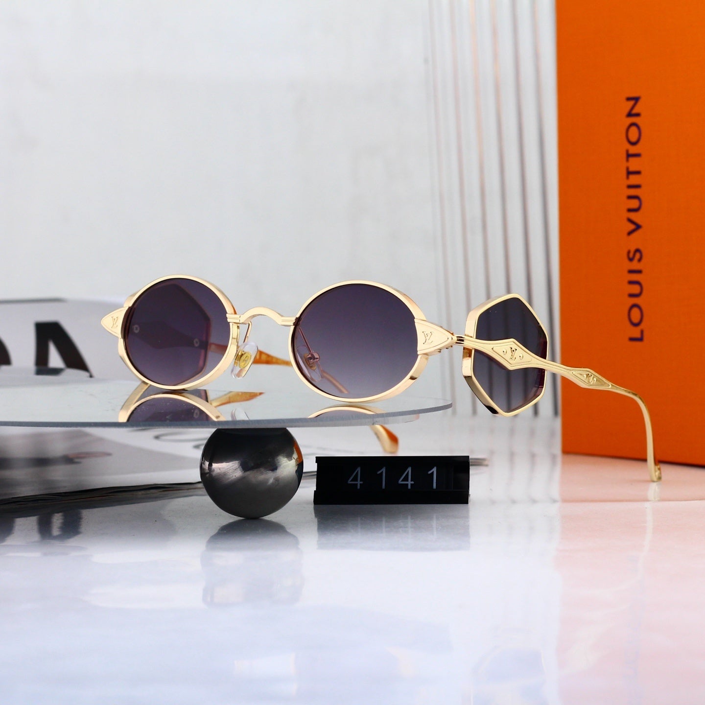 Fashion Metal Logo Polygon Sunglasses 4141