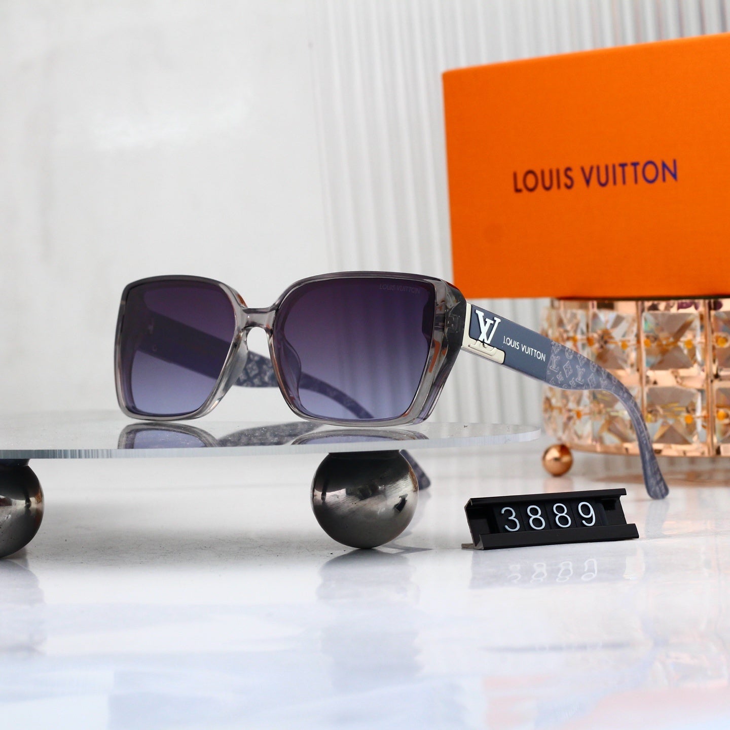 V-Logo Oversized Sunglasses with Monogram Temples (Model 3889)