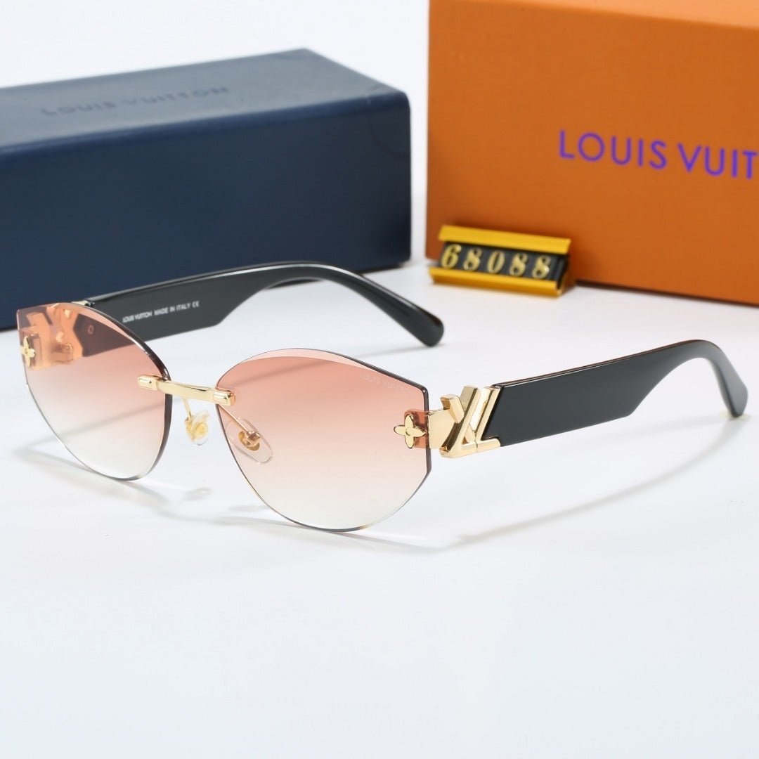 Rimless Cat-Eye Sunglasses with Side Metal Logo 68088