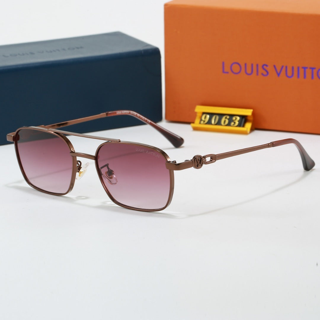 Metal Double Bridge Square Sunglasses with Metal Logo 9063