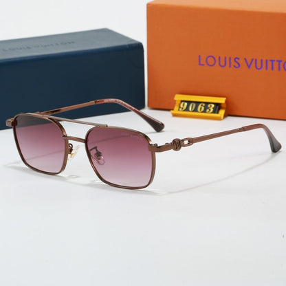 Metal Double Bridge Square Sunglasses with Metal Logo 9063