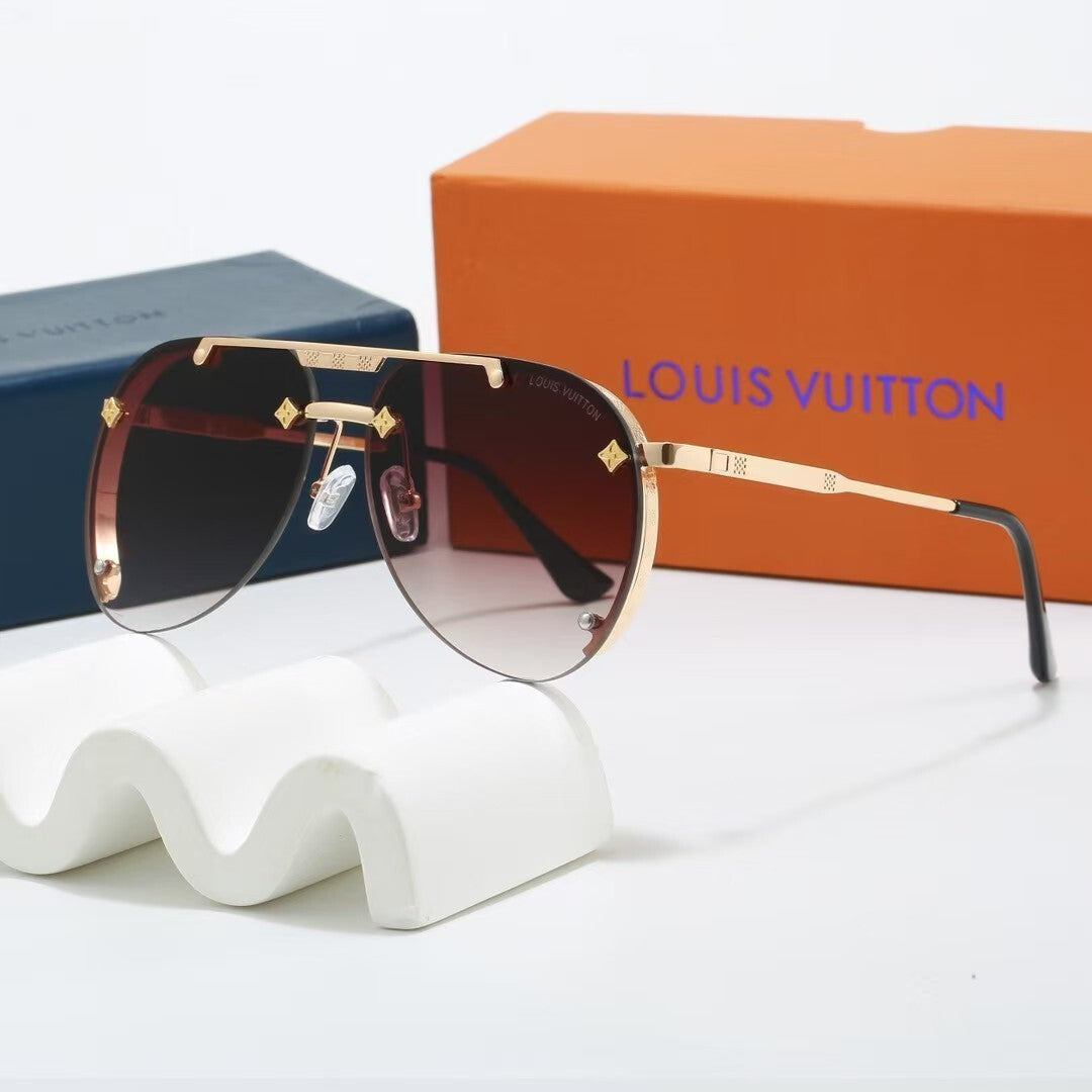 Metal Double Bridge Aviator Sunglasses with Monogram Details