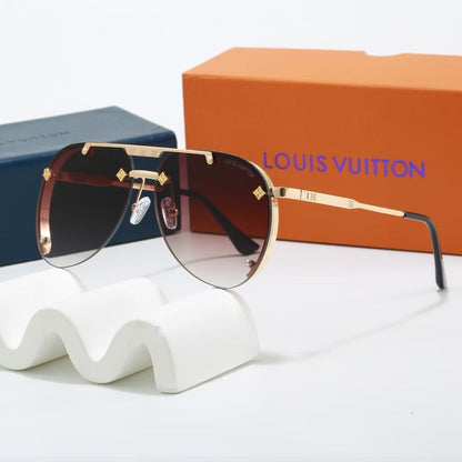 Metal Double Bridge Aviator Sunglasses with Monogram Details