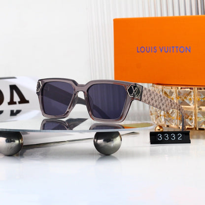 Square Frame Sunglasses with Monogram Temples and Metal Logo 3332