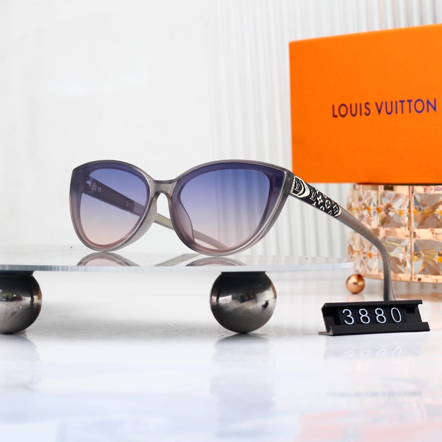 V-Logo Cat Eye Sunglasses with Monogram Temples (Model 3880)
