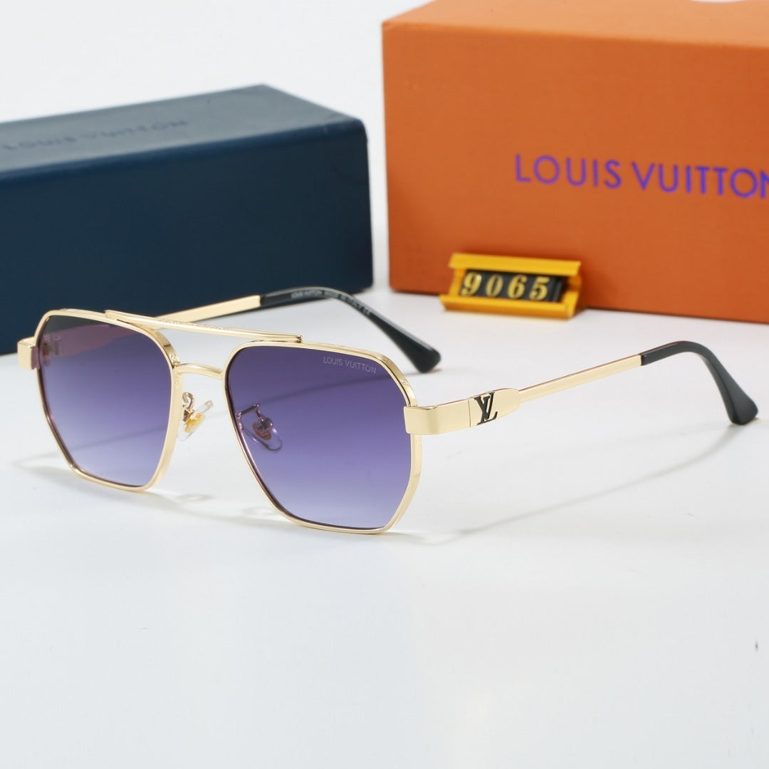 Metal Double Bridge Polygonal Sunglasses with Metal Logo  9065