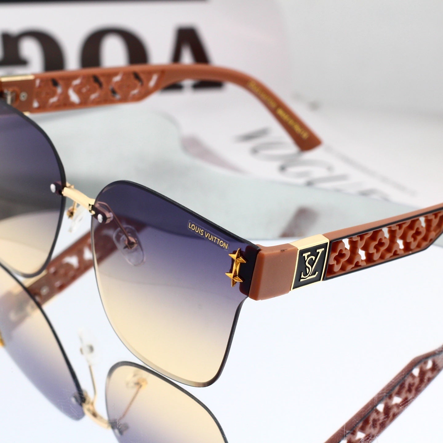 Frameless Oversized Sunglasses with Cut-out Star Accents 68804