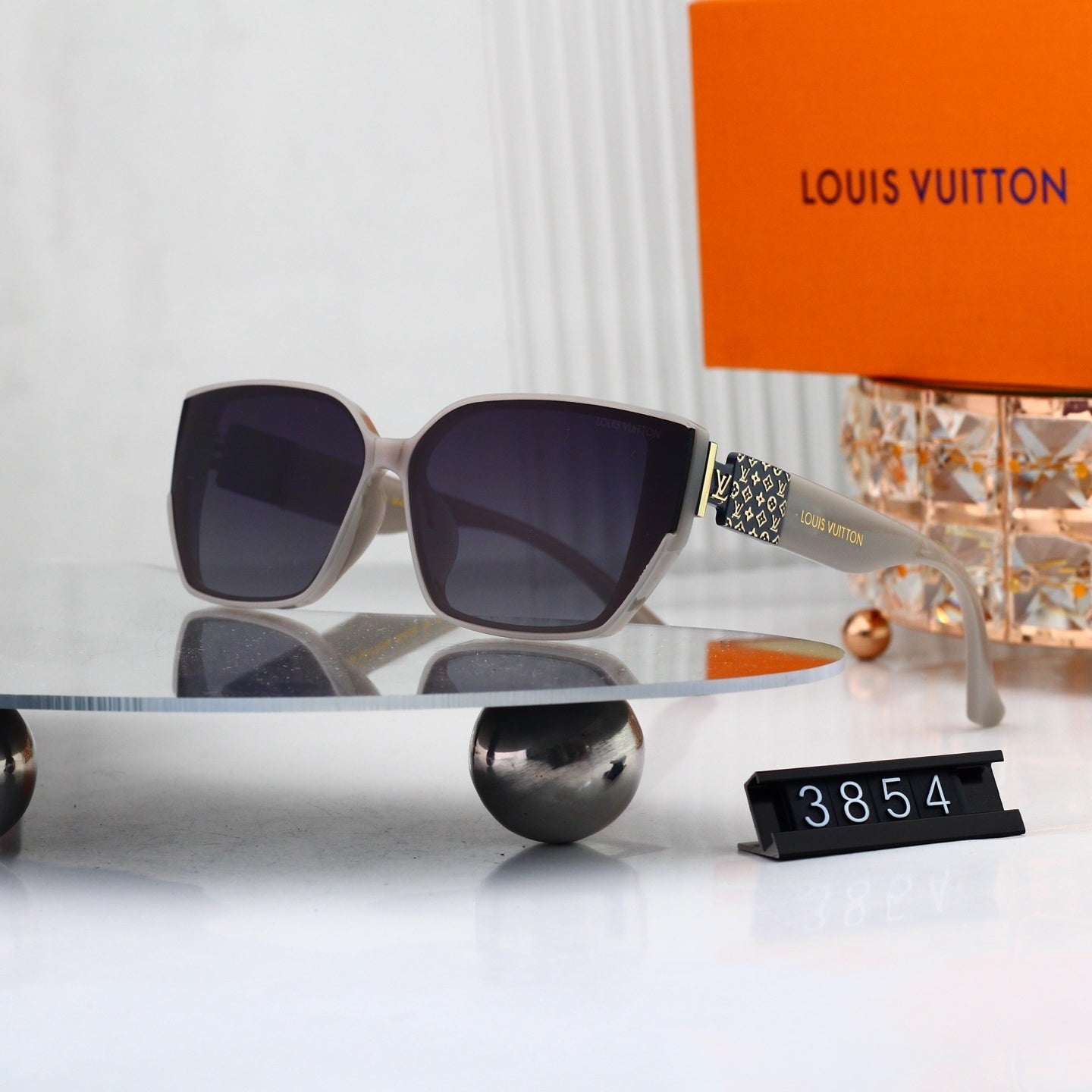 V-Logo Oversized Sunglasses with Monogram Temples (Model 3854)
