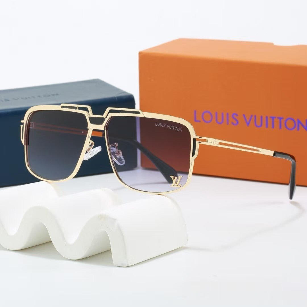 Metal Geometric Square Sunglasses with Metal Logo