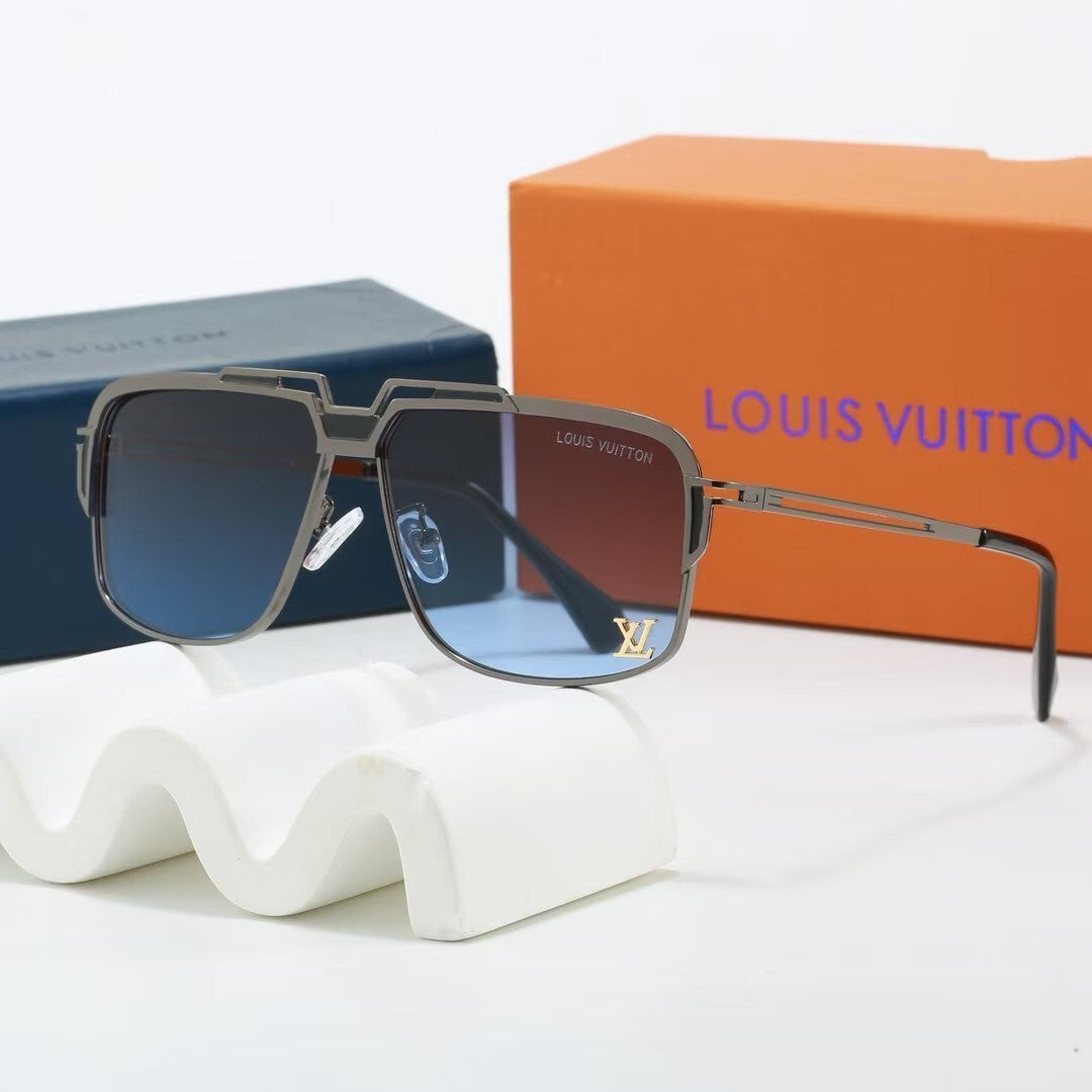 Metal Geometric Square Sunglasses with Metal Logo