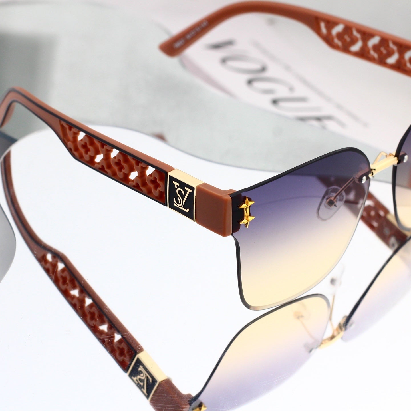 Frameless Oversized Sunglasses with Cut-out Star Accents 68804