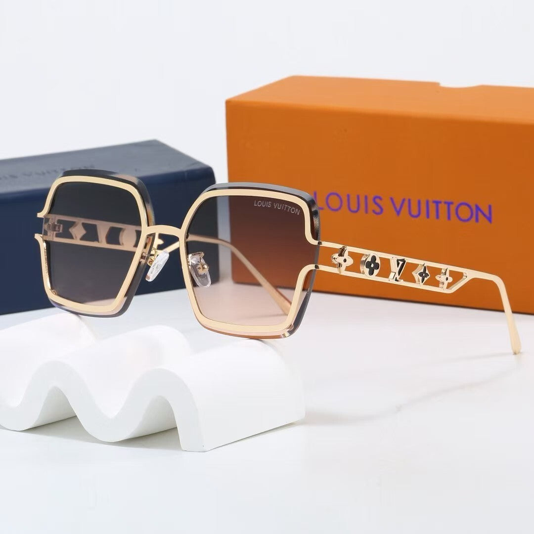 Metal Oversized Frame Sunglasses with Monogram Temples