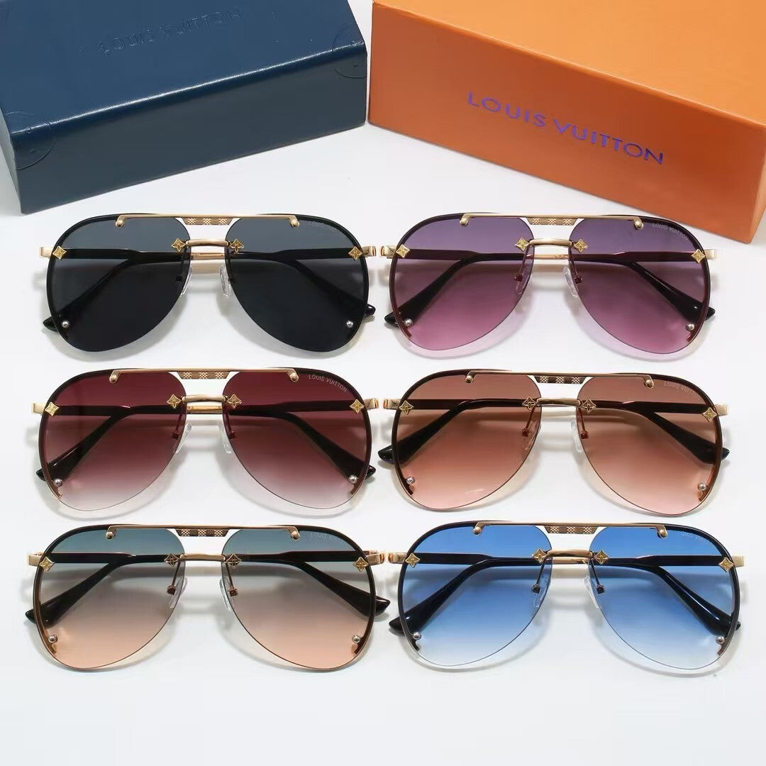 Metal Double Bridge Aviator Sunglasses with Monogram Details