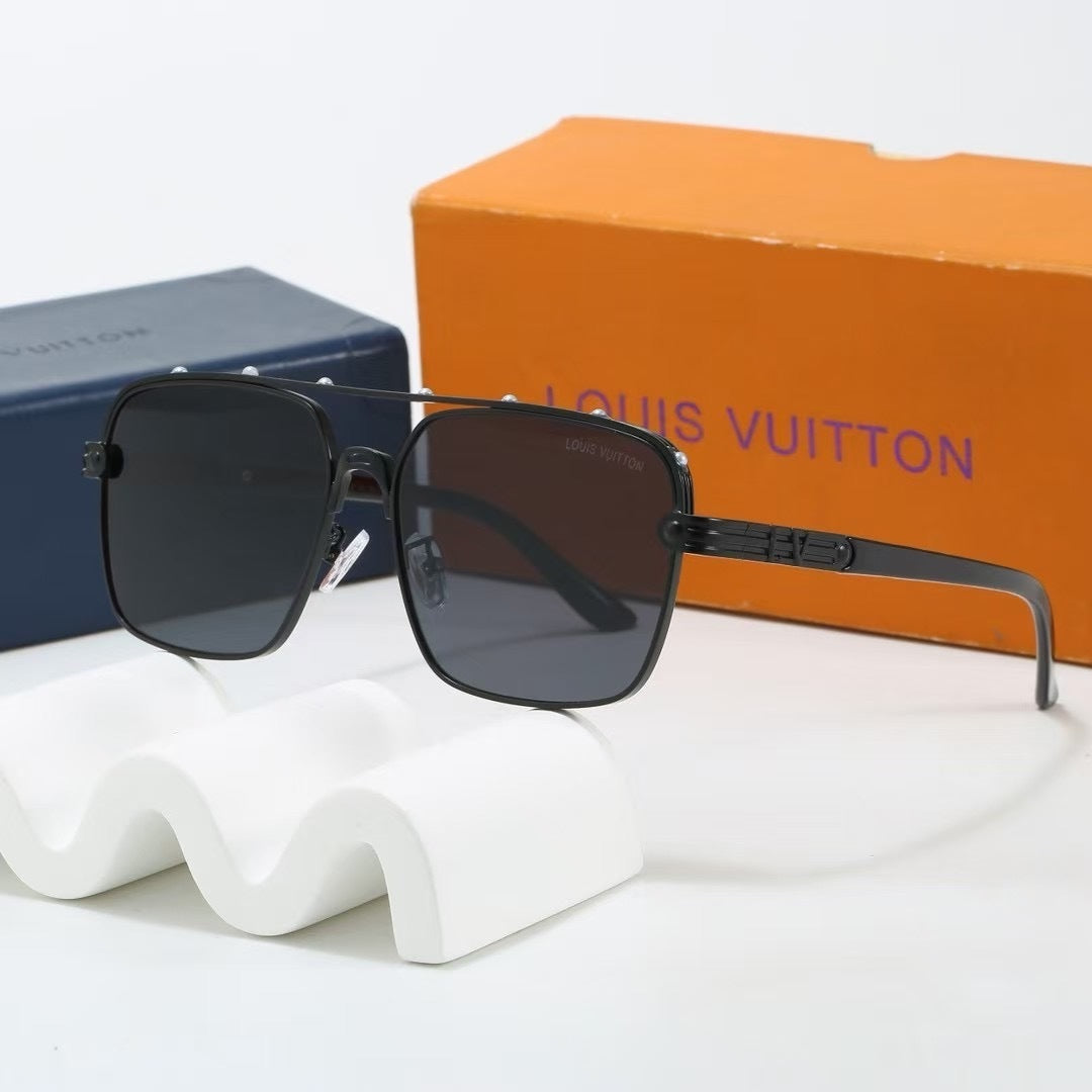 Riveted Double Bridge Metal Square Sunglasses