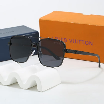 Riveted Double Bridge Metal Square Sunglasses
