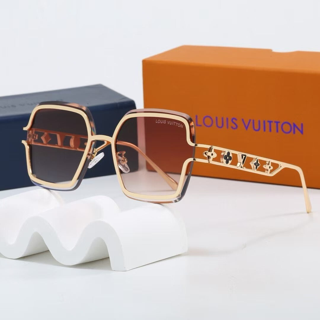 Metal Oversized Frame Sunglasses with Monogram Temples