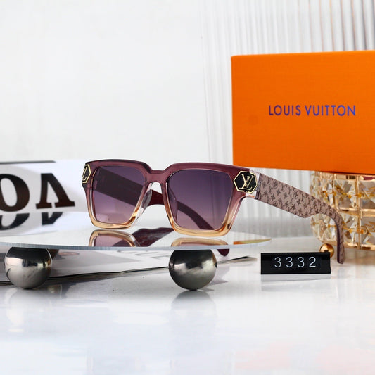 Square Frame Sunglasses with Monogram Temples and Metal Logo 3332