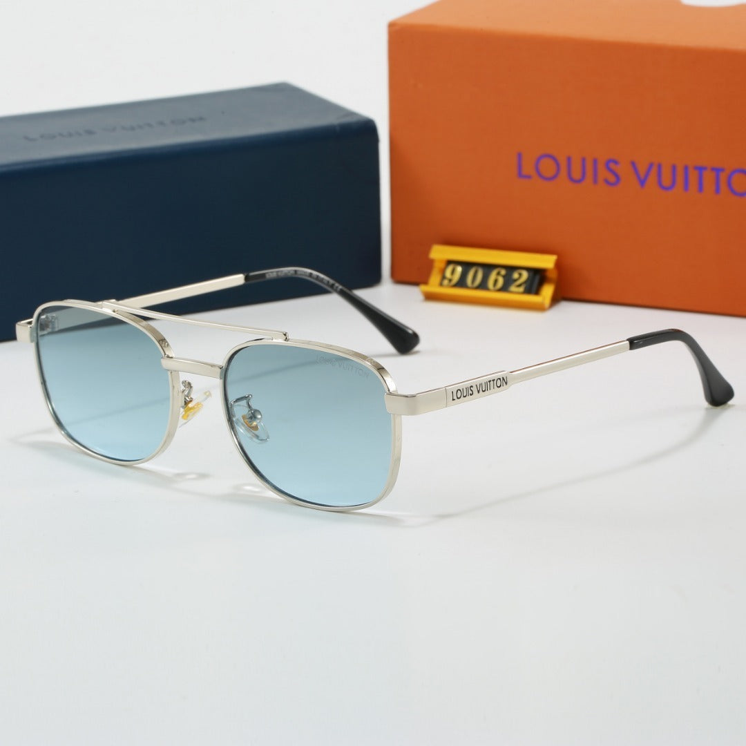Metal Double Bridge Square Sunglasses with Monogram Temples  9062