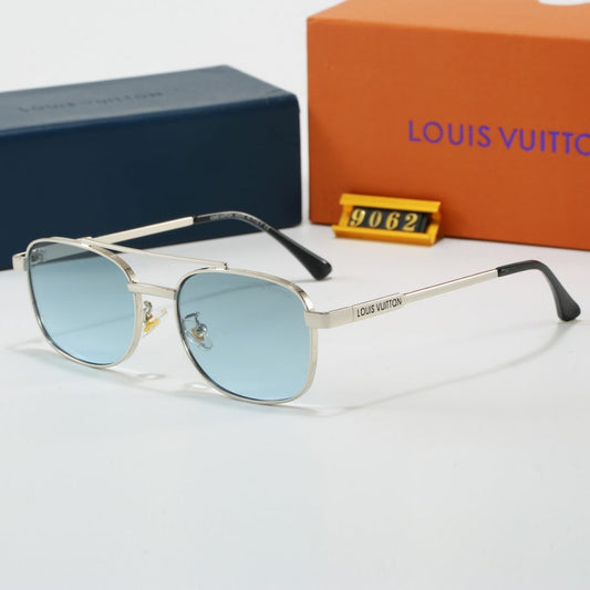 Metal Double Bridge Square Sunglasses with Monogram Temples  9062