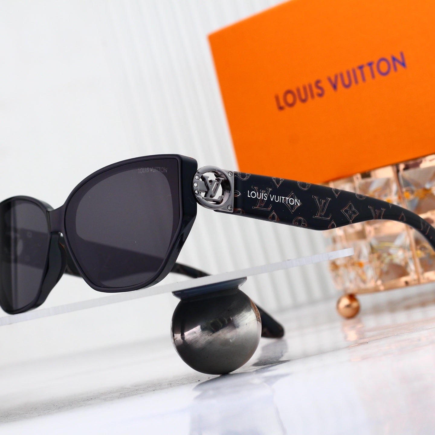 V-Logo Oversized Sunglasses with Monogram Temples (Model 3883)