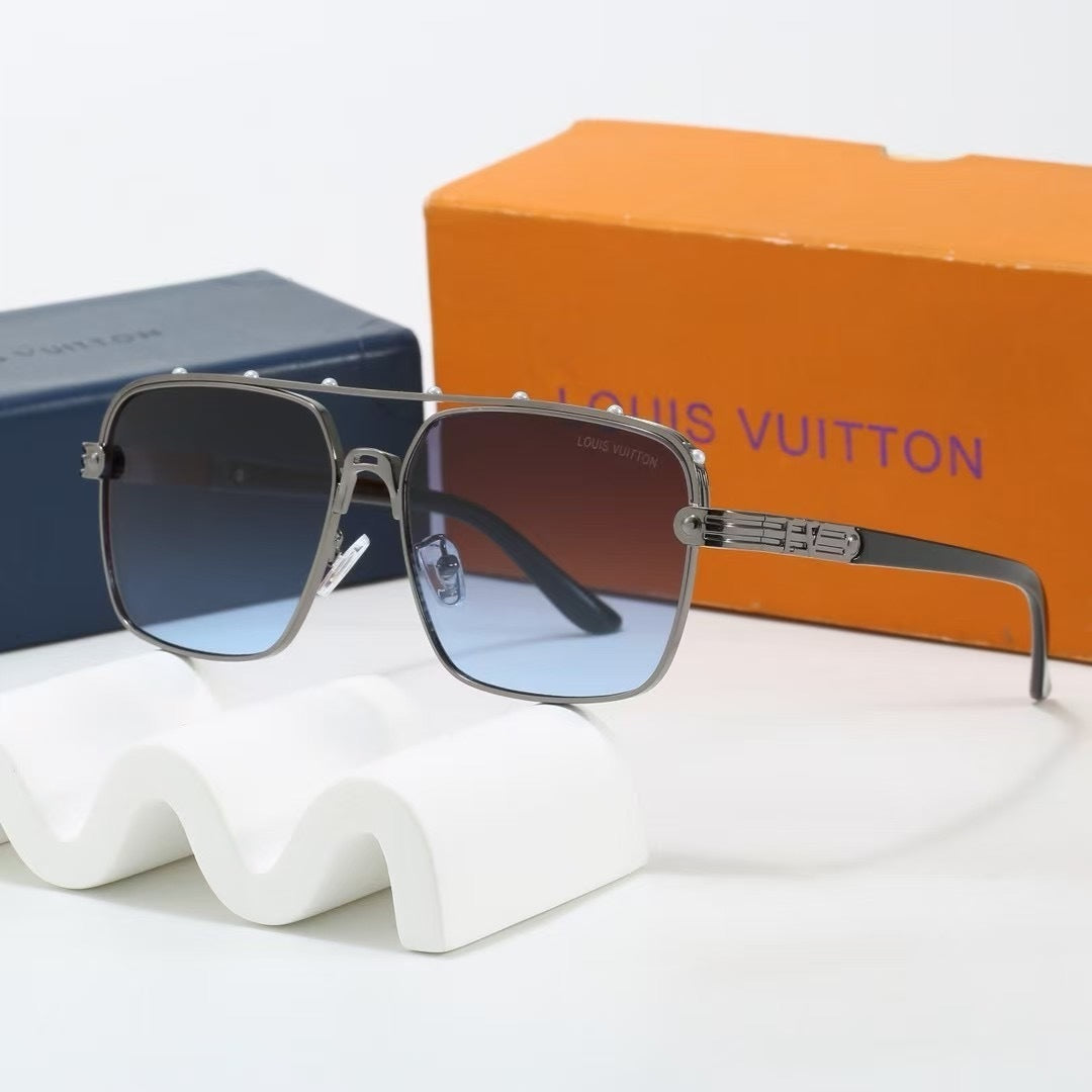Riveted Double Bridge Metal Square Sunglasses
