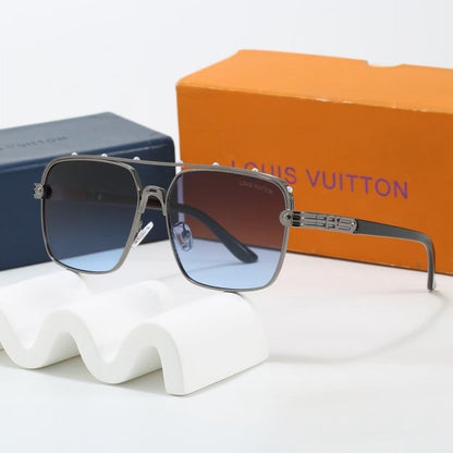 Riveted Double Bridge Metal Square Sunglasses