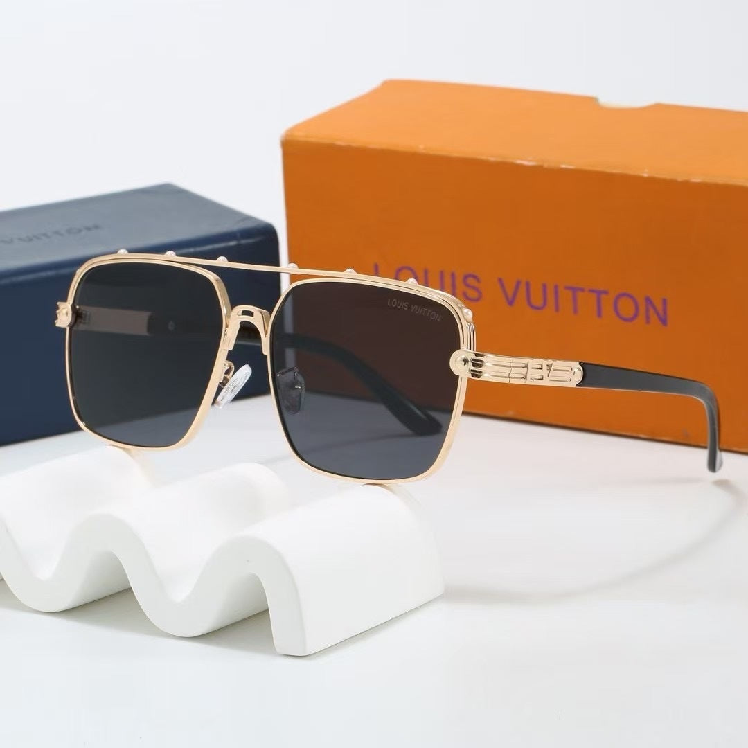 Riveted Double Bridge Metal Square Sunglasses