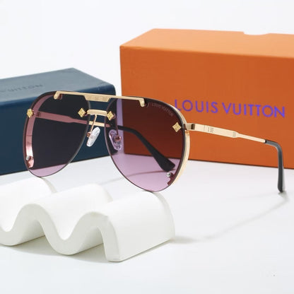 Metal Double Bridge Aviator Sunglasses with Monogram Details