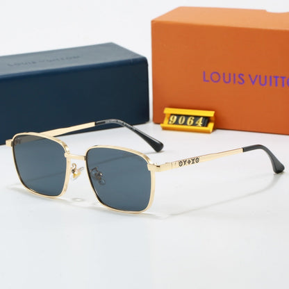 Metal Square Frame Sunglasses with Monogram Temples  9064