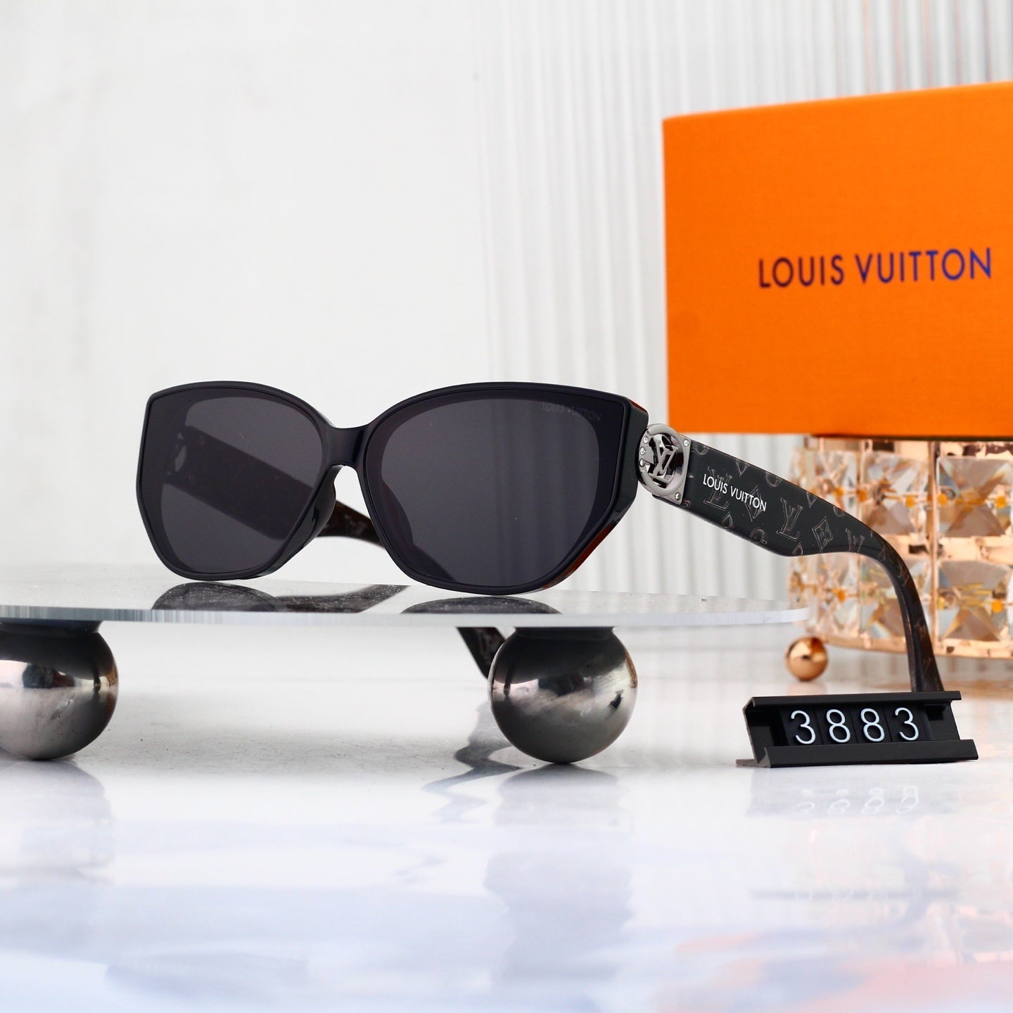 V-Logo Oversized Sunglasses with Monogram Temples (Model 3883)