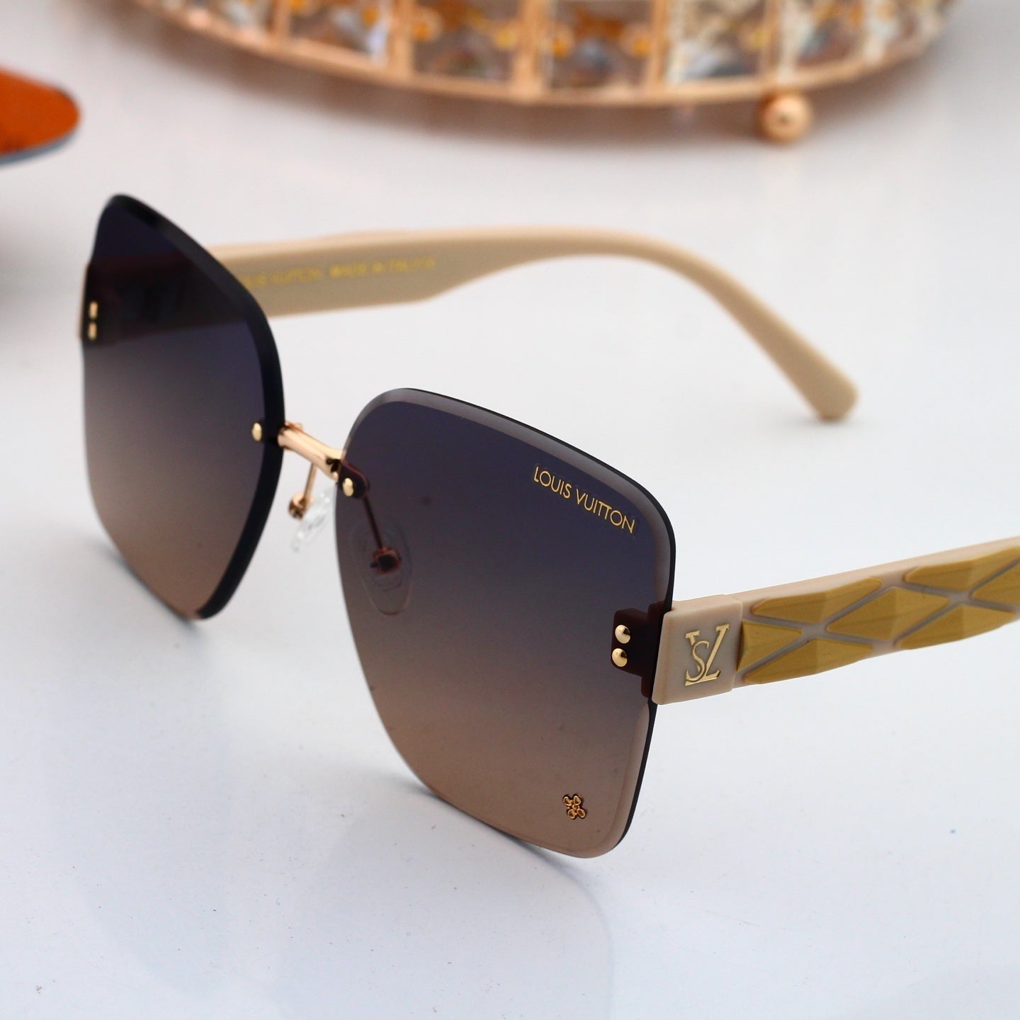 Rimless Sunglasses with Patterned Temples 6502