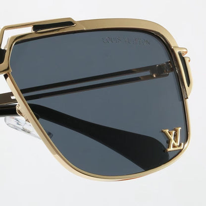 Metal Geometric Square Sunglasses with Metal Logo