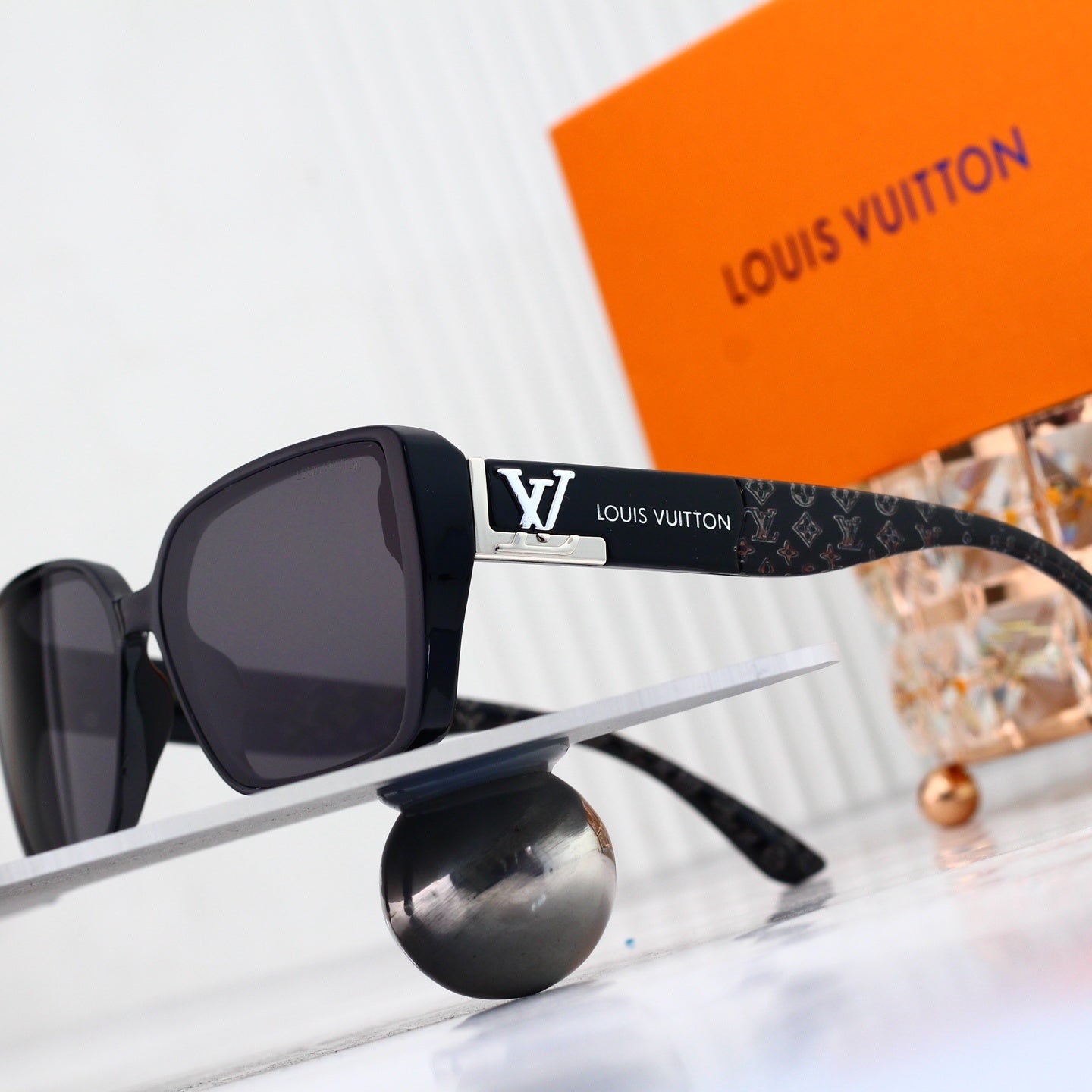 V-Logo Oversized Sunglasses with Monogram Temples (Model 3889)
