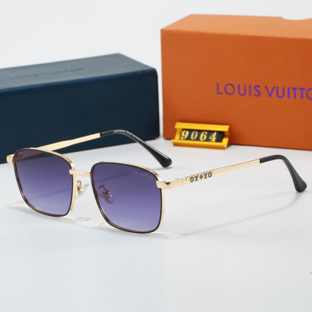 Metal Square Frame Sunglasses with Monogram Temples  9064
