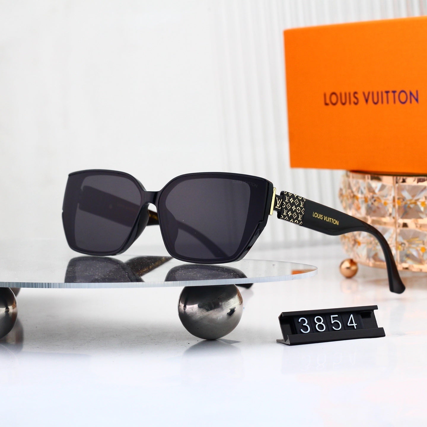 V-Logo Oversized Sunglasses with Monogram Temples (Model 3854)